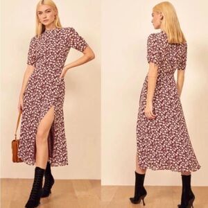 Reformation Gavin Women's Midi Dress Red In Flower Print (Size 4)